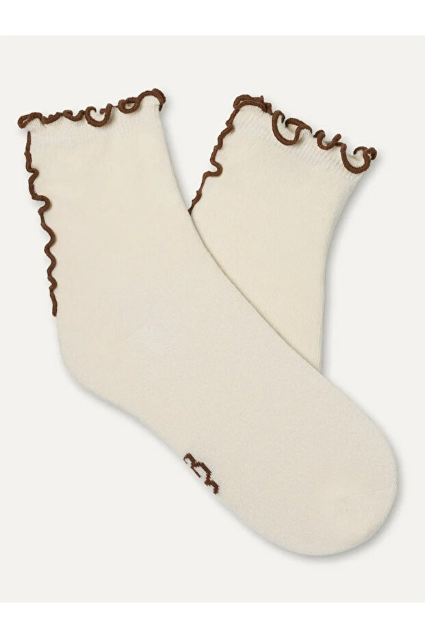 Women's Organic Cotton Ankle Knit Patterned Beige Socks