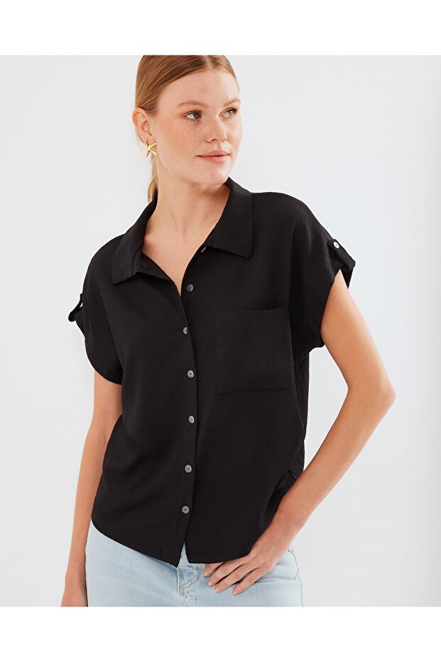 20256 Cuffed Double Short Sleeve Shirt - Black