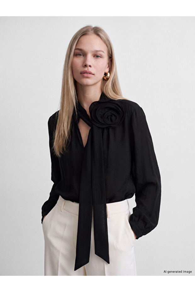 Timeless Clothing & Timeless Choices Scarf Collar Rose Detailed Chiffon Blouse