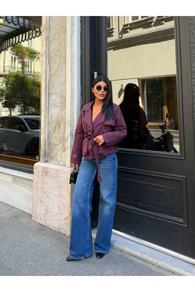 Short Belted Double-Breasted Trench Coat