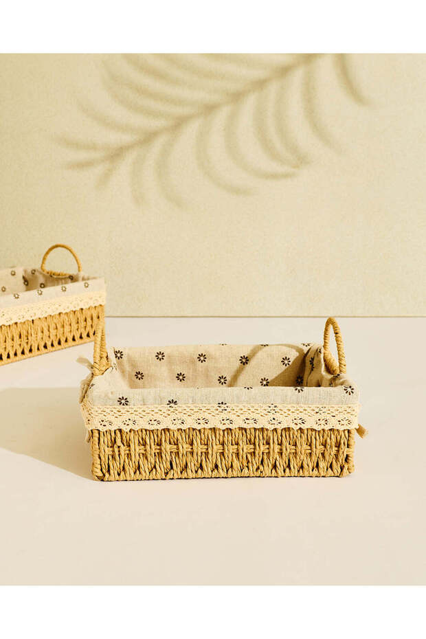 Beige Rectangle Basket With Fabric Cloth (Small)