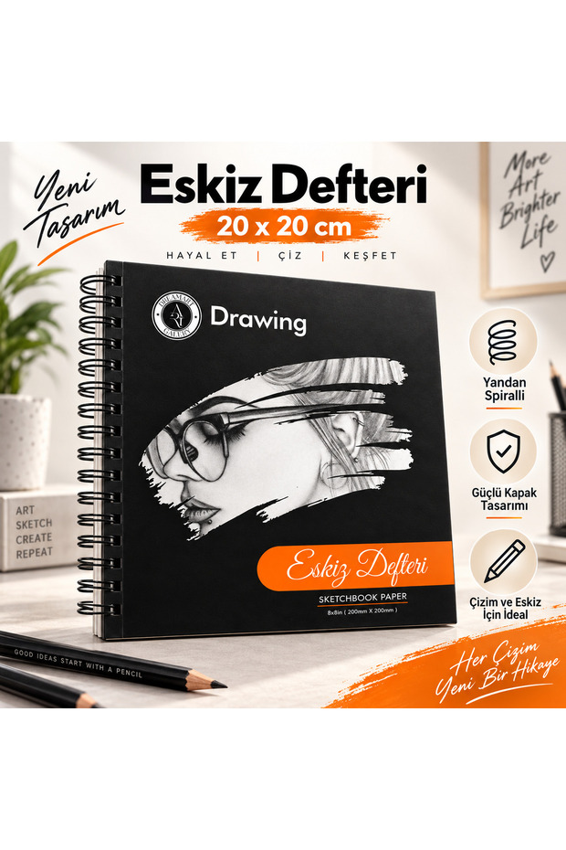 Sketchbook Drawing Notebook Sketchbook 20X20 cm 50 Sheets Side Spiral Bound