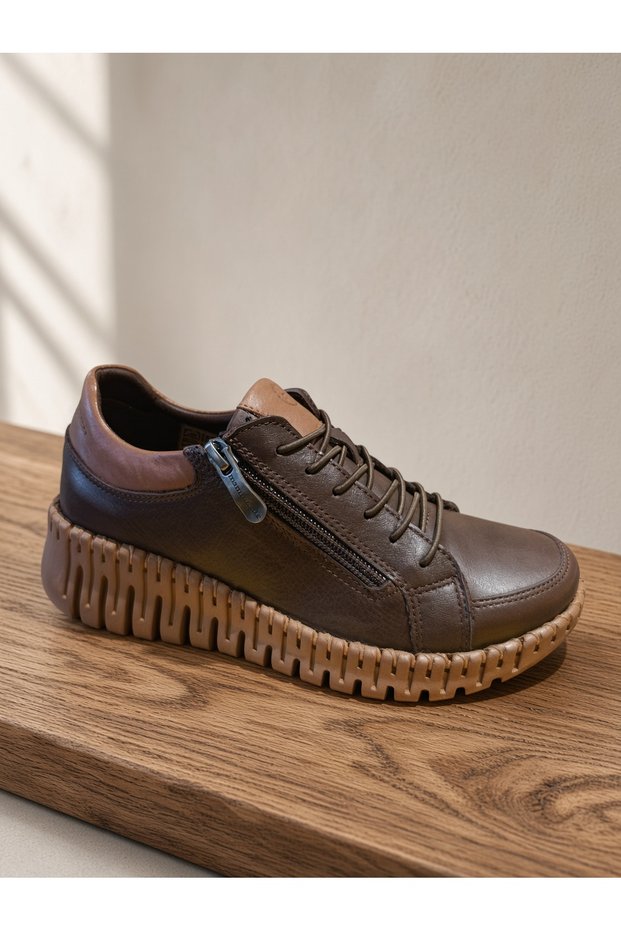Kemal Ayügün-Mammamia Genuine Leather Lace-Up/Zipper Women's Sneaker