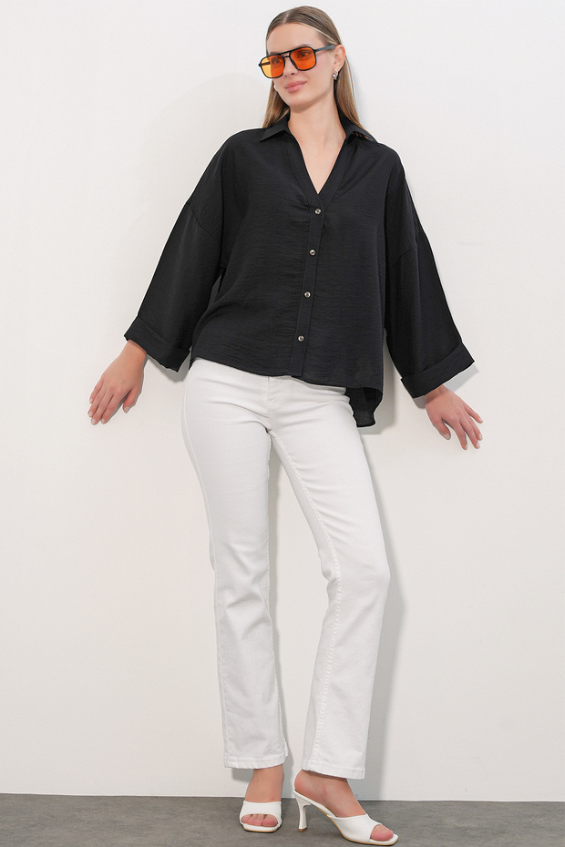 Women's Wide Sleeve Oversize Shirt 20401 - Black