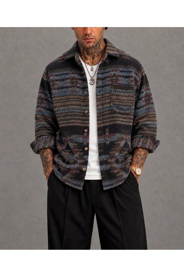 Oversize Bohemian Cotton Stamped Shirt