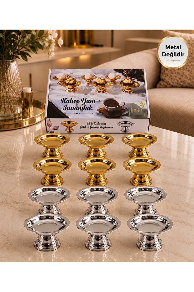 12-Piece Gold-Silver Coffee Side Decorative Mini Presentation Bowl Turkish Delight Bowl