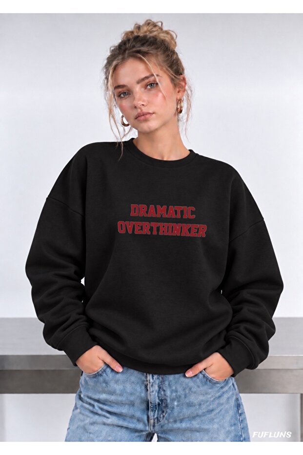 Dramatic Overthinker Printed Oversized Women's Crewneck Sweatshirt