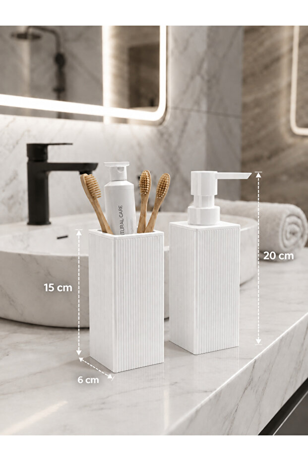 Liza Kare Modern Soap Dispenser and Toothbrush Holder - Modern Bathroom Set of 2 - Liquid Soap Dispenser