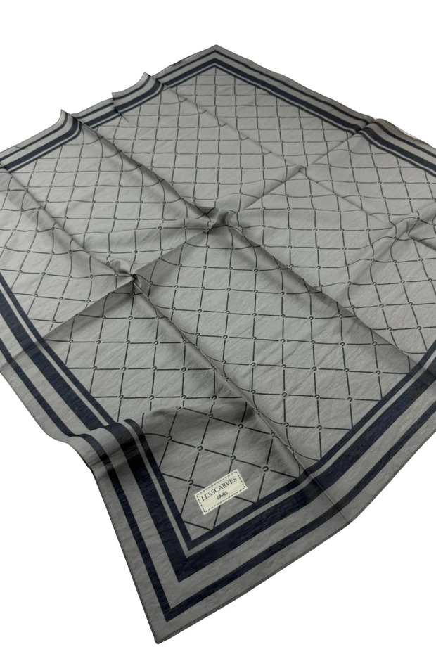 Ls2211 Patterned Cotton Silk Scarf 90X90 cm 09-Dark Gray-Black