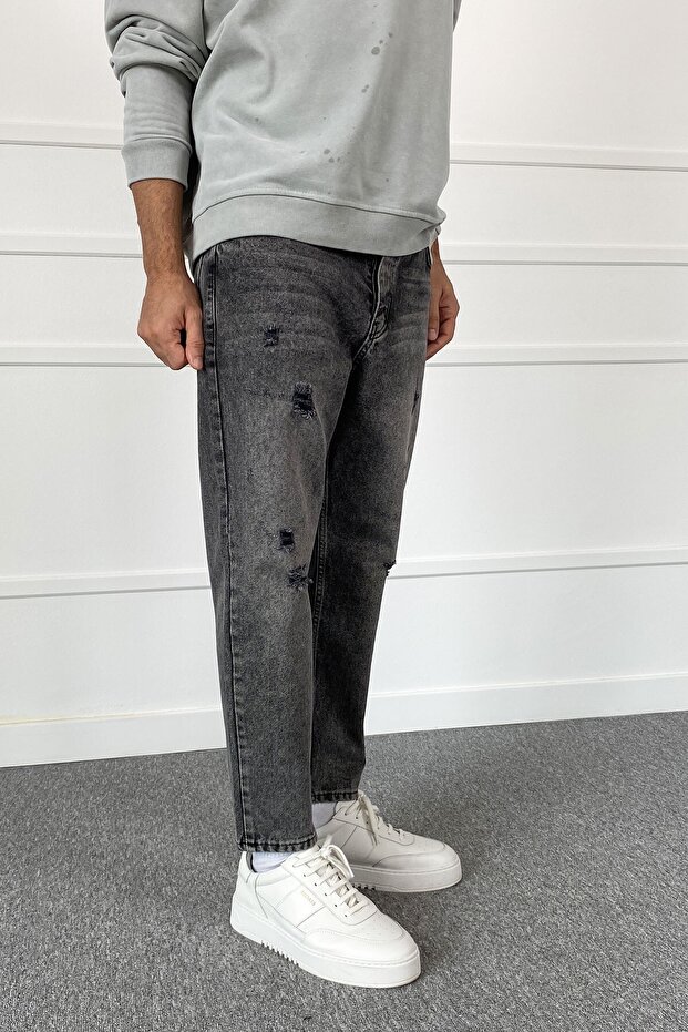 Boyfriend Ripped Anthracite Jean - Denim Trousers