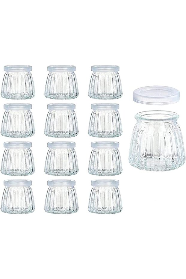 4oz Glass Jars with PE Lids 12 Pack Mini Pudding Jars Clear Yogurt Jars Glass Favor Jars Containers for Spice, Jam, honey, Mousse, Wedding Favors, Shower Favors, DIY and Art