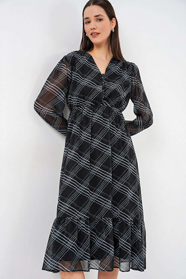 2137 Patterned Chiffon Dress - F.Grey