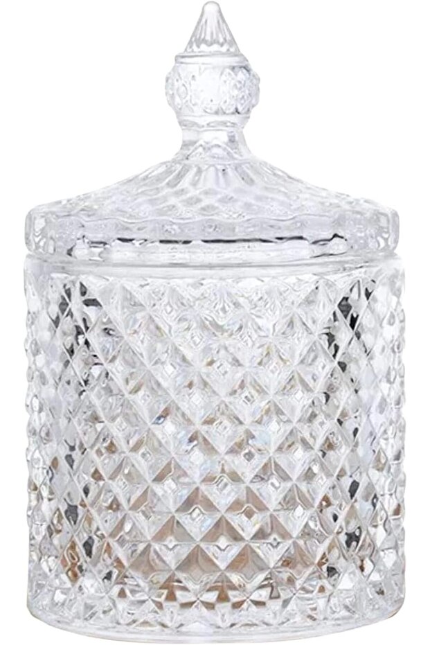 Crystal Candy Box With Lid - Glass Covered Sugar Bowl and Cookie Jar - Weave Design Dish