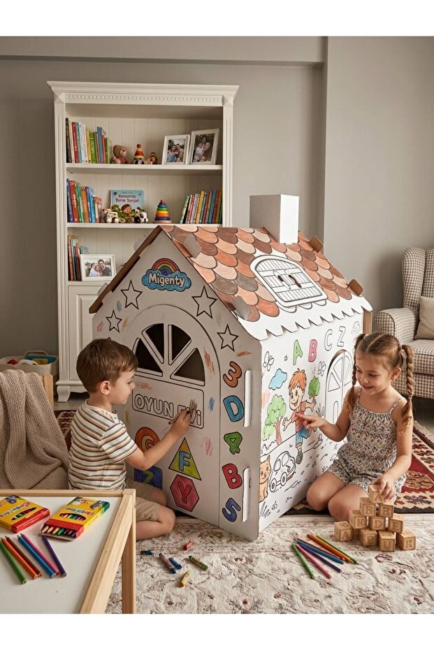 BOYANABİLİR KARTON OYUN EVİ