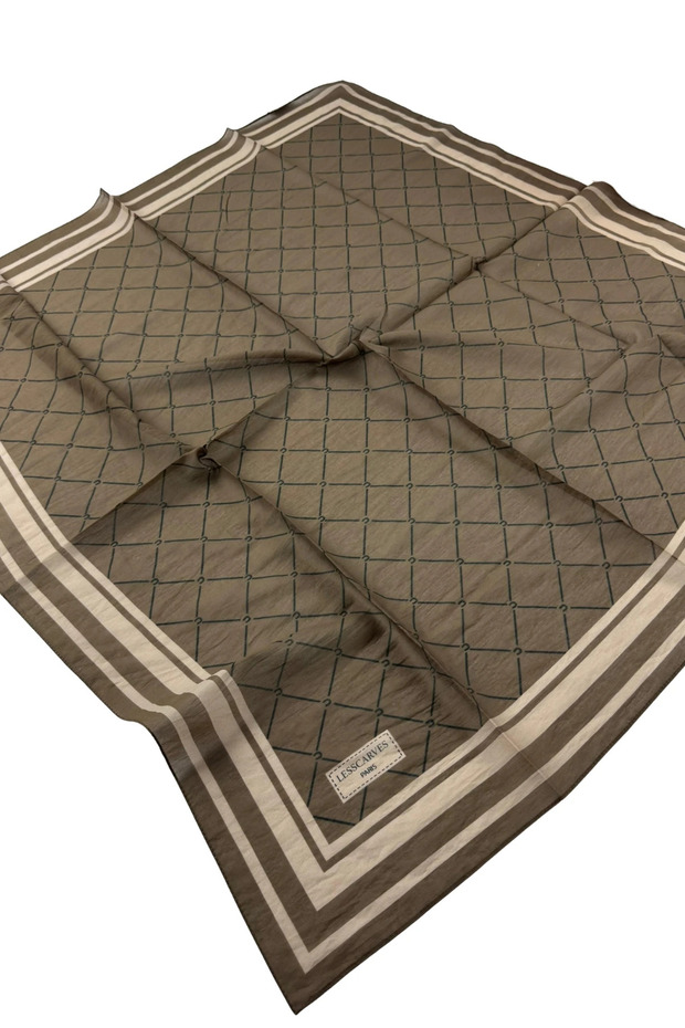 Ls2211 Patterned Cotton Silk Scarf 90X90 cm 12-Dark Beige-Cream