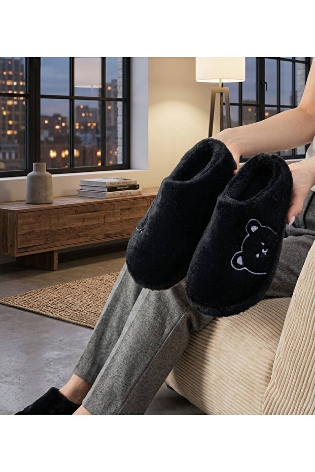 Teddy Bear Embroidered Plush Slippers Home Slippers