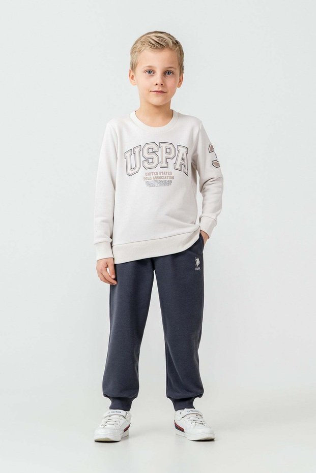 U.S. Polo Assn Boys' Printed Long Sleeve Tracksuit Set Stone