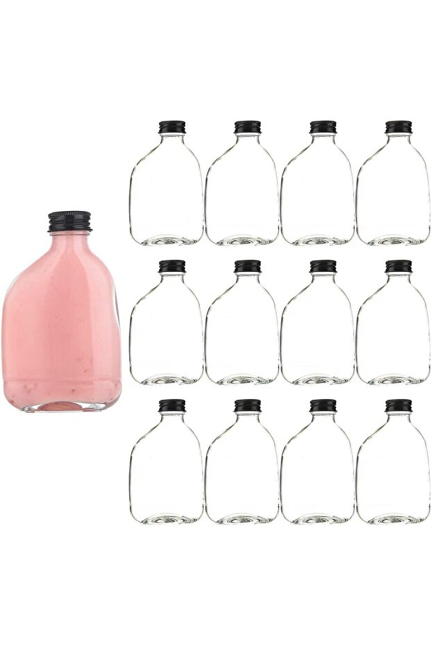 12pcs empty juice bottle glass milk beverage bottle whiskey bottle vodka bottle party drink shop coffee shop 100ml,black lid