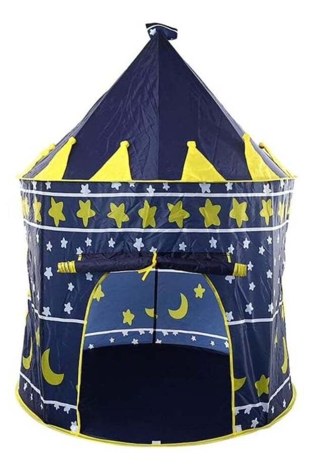 Kids Pop-Up Tent Foldable Playhouse, Castle Design, Blue & Yellow