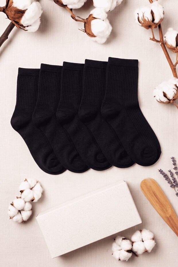 Women's Set of 5 Black Cotton Socks