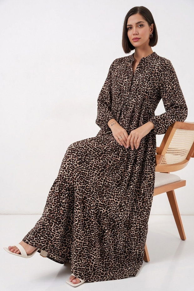 2423 Authentic Patterned Hijab Dress - Camel