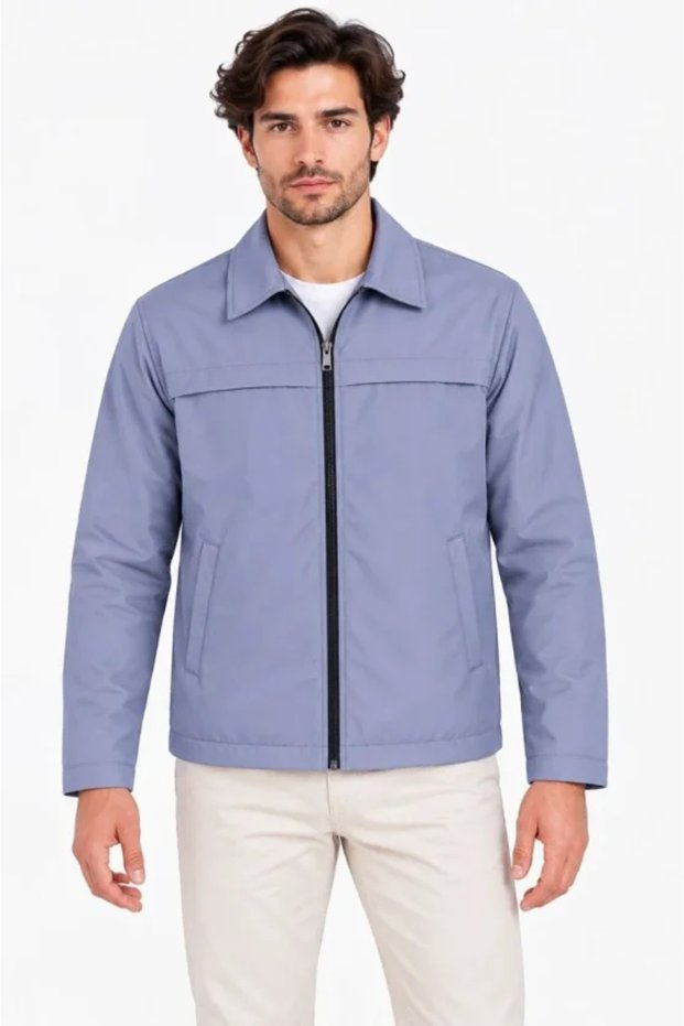Men's Water Repellent Windproof Lined Full Zipper 4 Season Regular Fit Coat Jacket - Blue