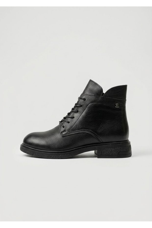 2551020K Lace-Up Ankle-Length Genuine Leather Flat Sole Boots for Women