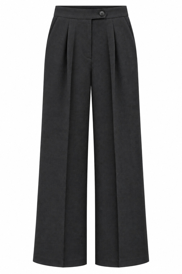 Smoked Pleated Wide-Leg Fabric Trousers