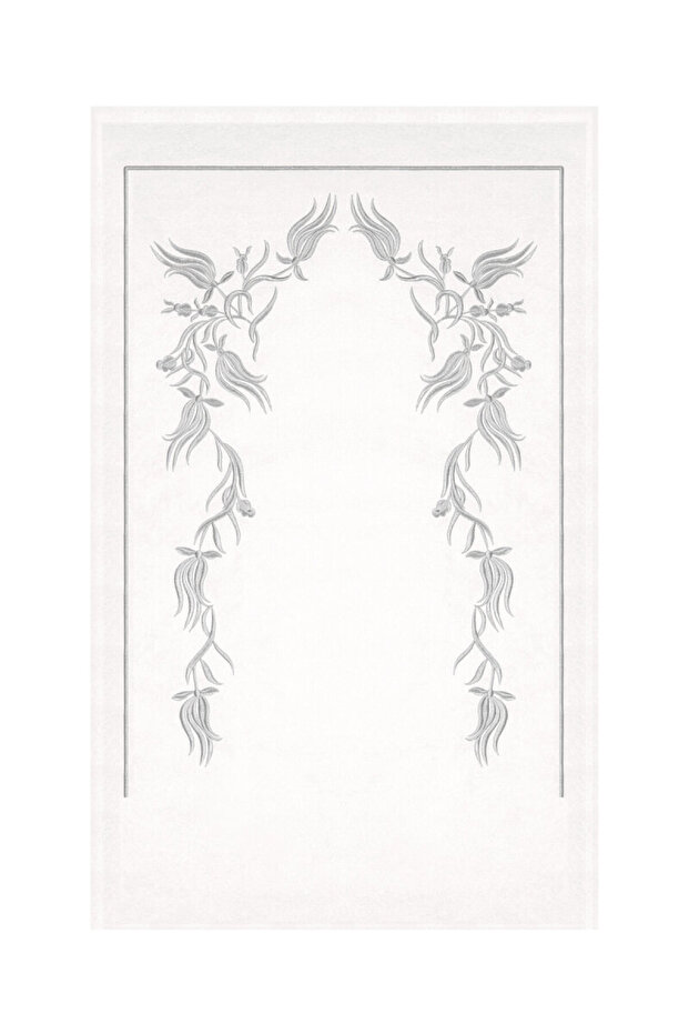 Ecru Tulip Pattern Embroidered Velvet Prayer Rug