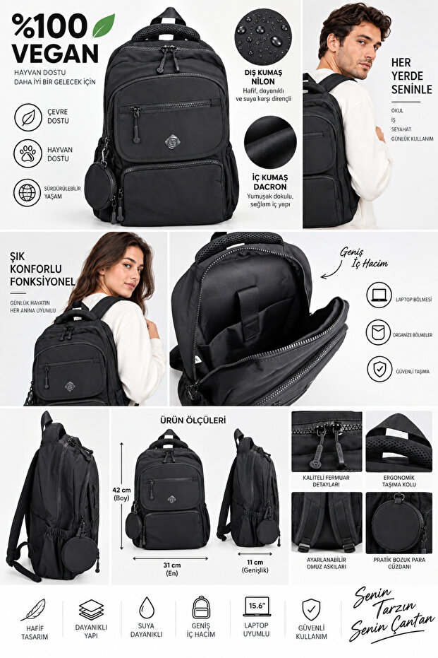 Unisex Backpack with Wallet