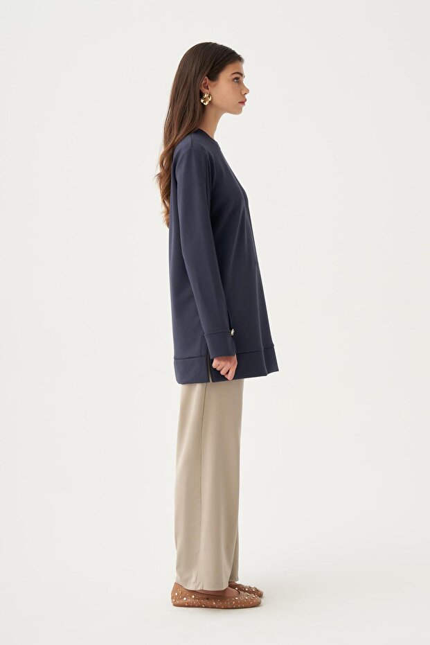 Soft-touch sweatshirt with gold button detail