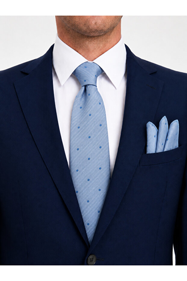 8 cm Blue Polka Dot Patterned Tie and Handkerchief Set
