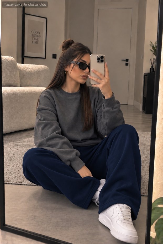 Women's Sweatpants - Wide Leg High Waist Knitted Bottoms with Pockets