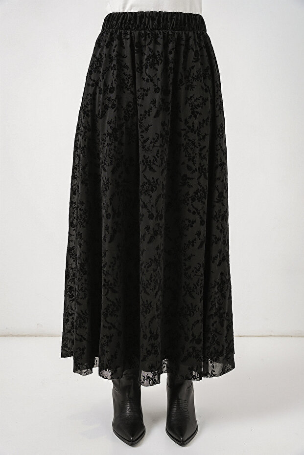 Women's Patterned Lined Skirt 8075 - Black