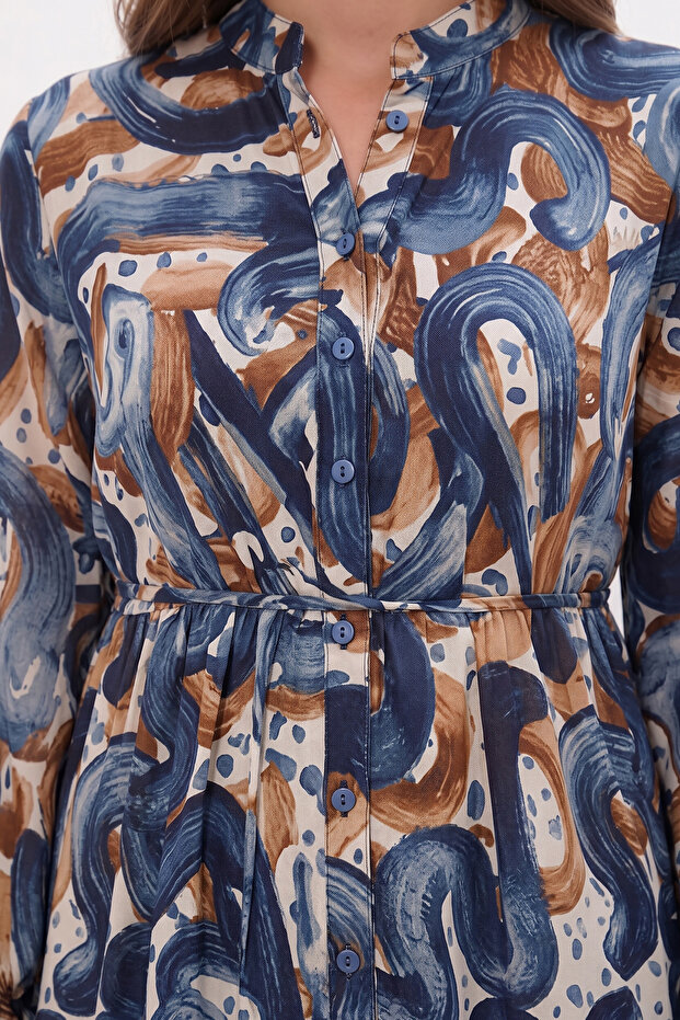 Women's Patterned Long Hijab Dress 2586 - Blue