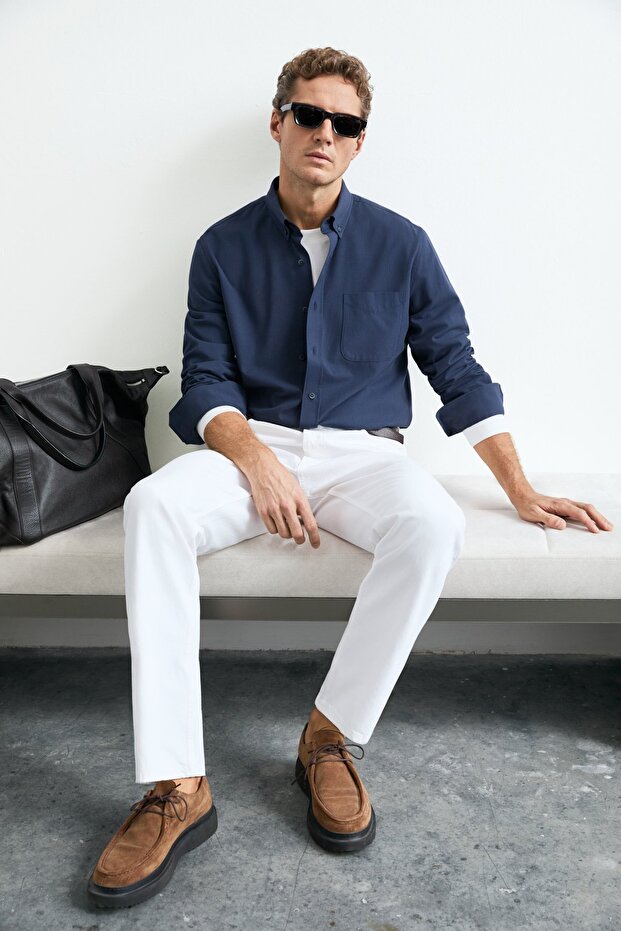Men's Crom Basic Regular Fit Shirt Navy Blue
