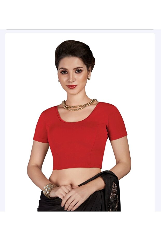 Premium Stretch Cotton Saree Blouse – Ready-to-Wear, Pull-On Style (Fits Sizes M & L)