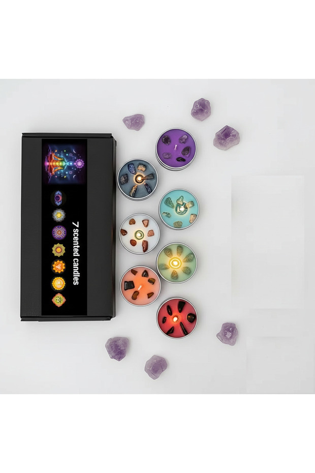 7 Chakra Scented Candles Set with Natural Crystals & Healing Stones –|Vivirasmi| Aromatherapy Candles for Meditation, Yoga, Relaxation & Spiritual Healing – Soy Wax & Essential Oils Gift Box