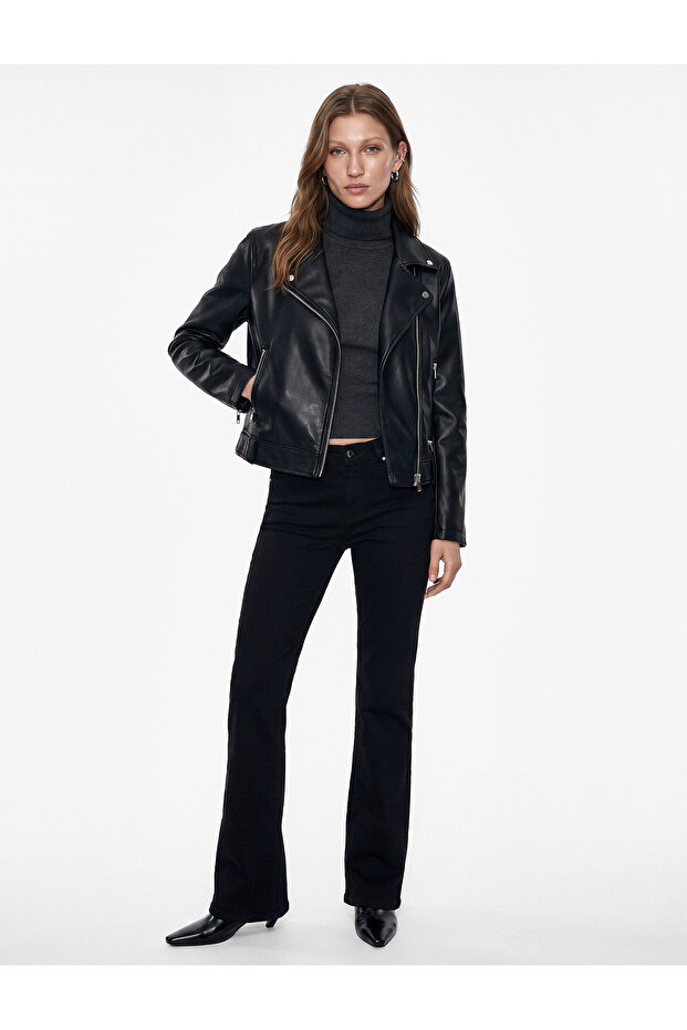Long Sleeve Zippered Faux Leather Crop Biker Jacket