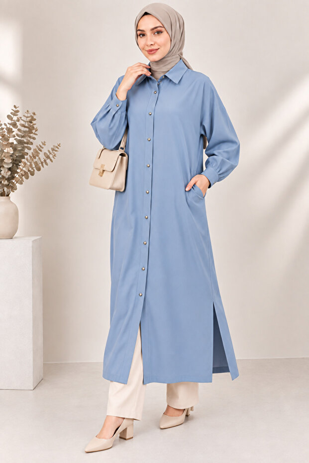 Women's Modal Tencel Buttoned Oversize Long Tunic Shirt