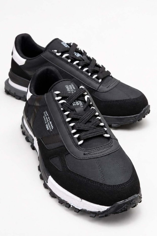 Men's Stitched Hook-And-Loop Leather Sports Shoes Black White
