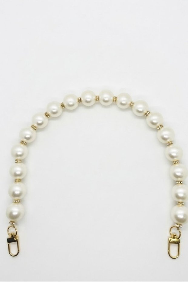 Acrylic Bag Handle Knitted Handmade Bag Handle Hobby Accessory Pearl Beaded - Pearl Cream Gold Clip