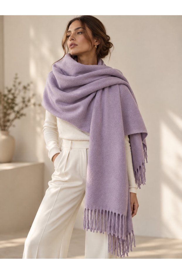Lila 200X70 cm Women's Soft Textured Tasseled Solid Color Shoulder Shawl Sal1333