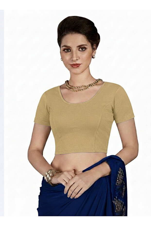 Premium Stretch Cotton Saree Blouse – Ready-to-Wear, Pull-On Style (Fits Sizes M & L)