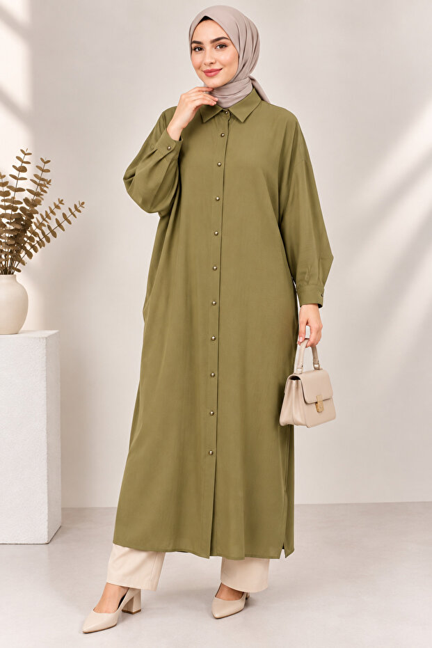 Women's Modal Tencel Buttoned Oversize Long Tunic Shirt