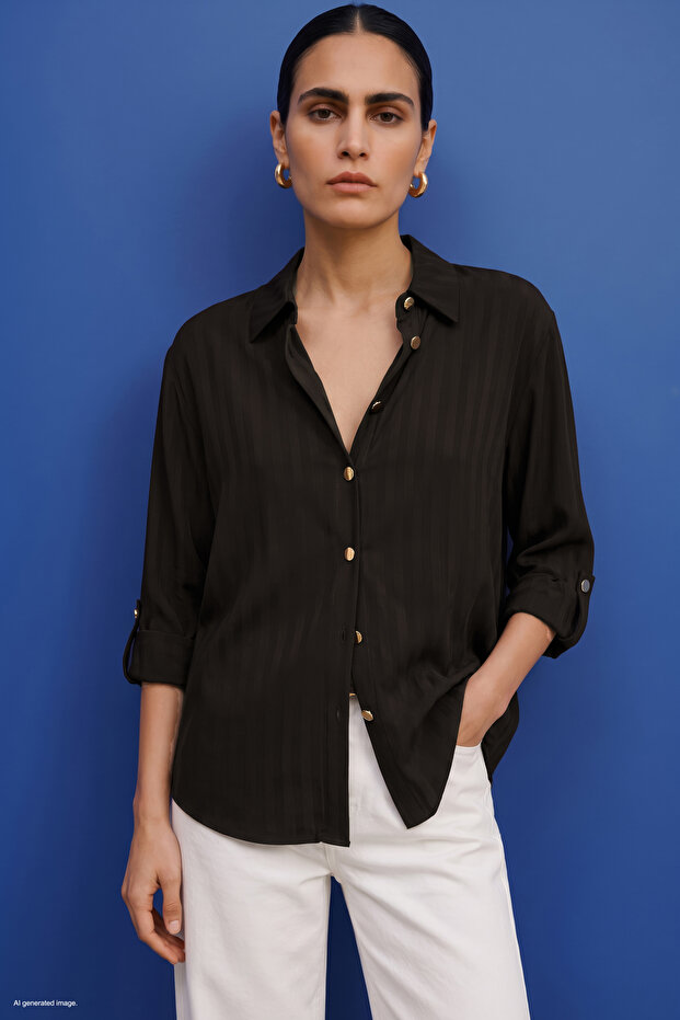 Striped Shirt with Folded Sleeves - Bitter