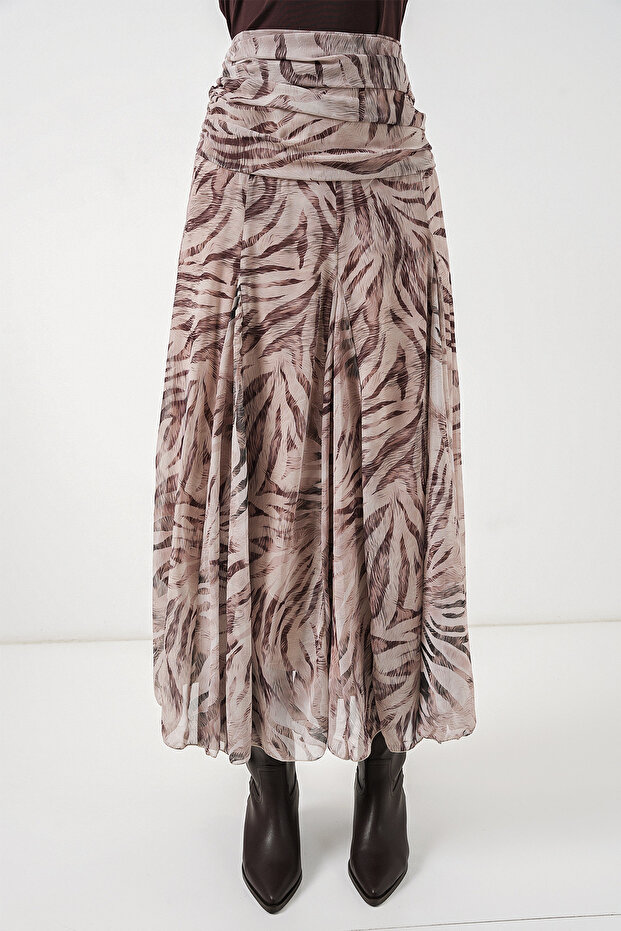 Women's Patterned Chiffon Skirt 8057 - Ecru