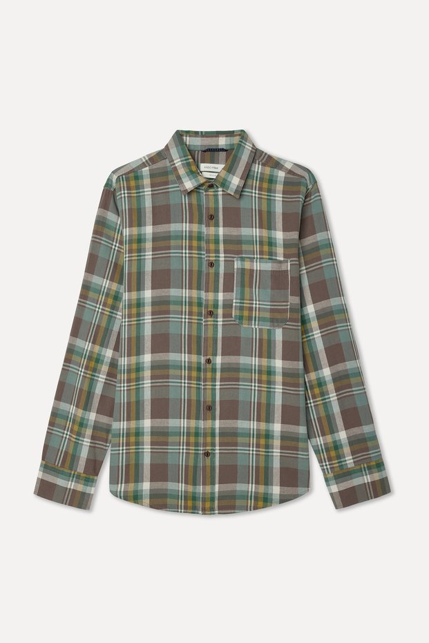 Men's Mink Color Plaid Regular Fit Long Sleeve Shirt