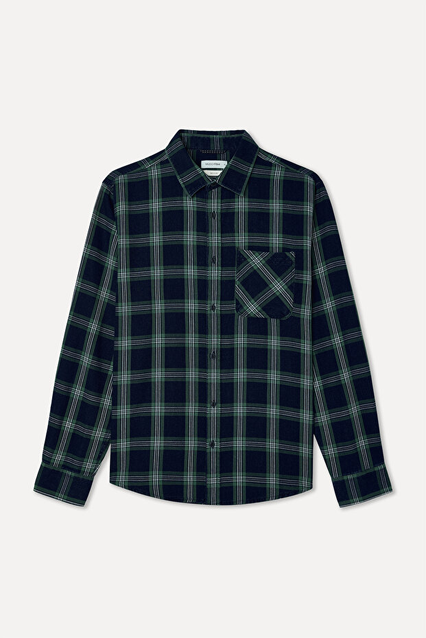 Men's Navy Blue Plaid Regular Fit Long Sleeve Shirt