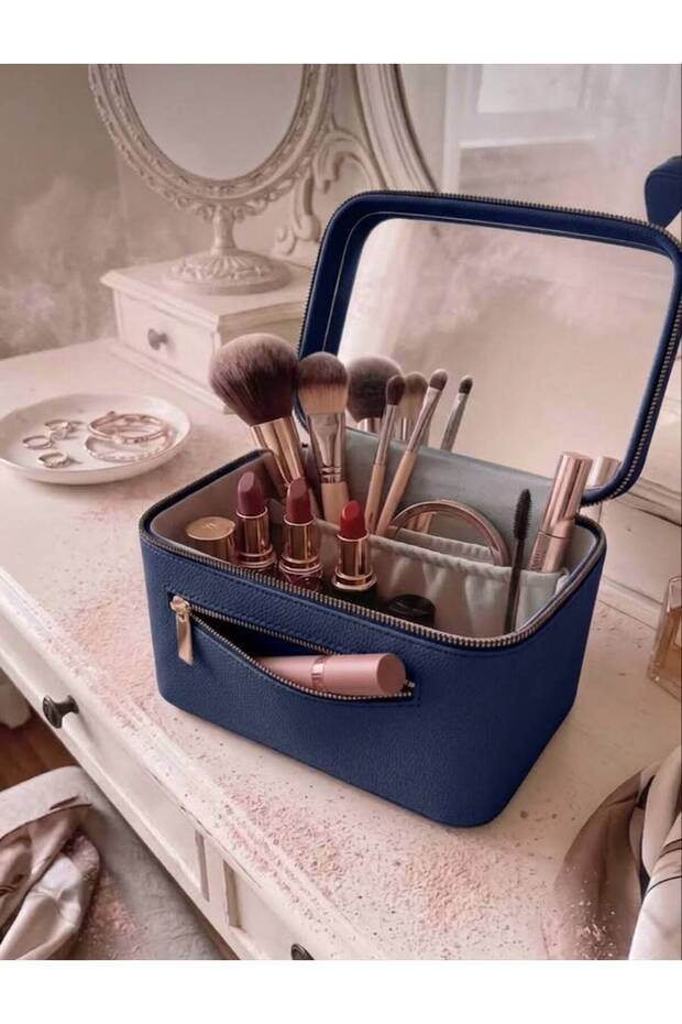 Mirrored Makeup Bag - Travel Organizer Cosmetic Bag Size (21X15X13)